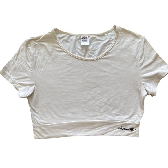 Alphalete Womens White Nylon & Spandex Crop Top Tee S - Picture 1 of 6
